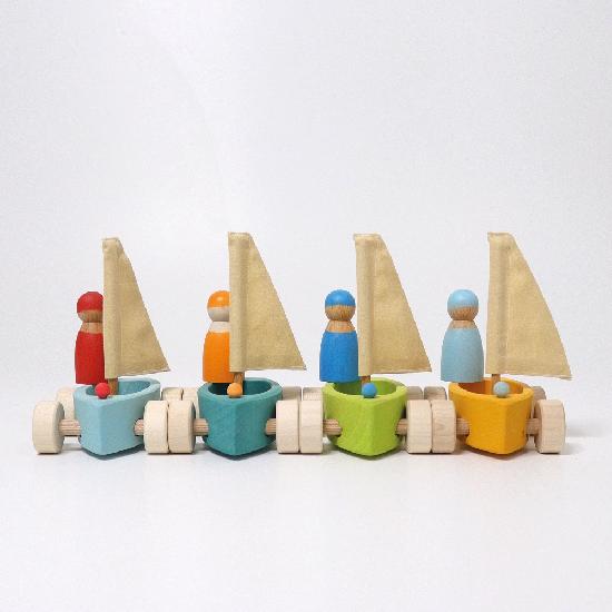 Grimm's Set of 4 Little Land Yachts with Sailors
