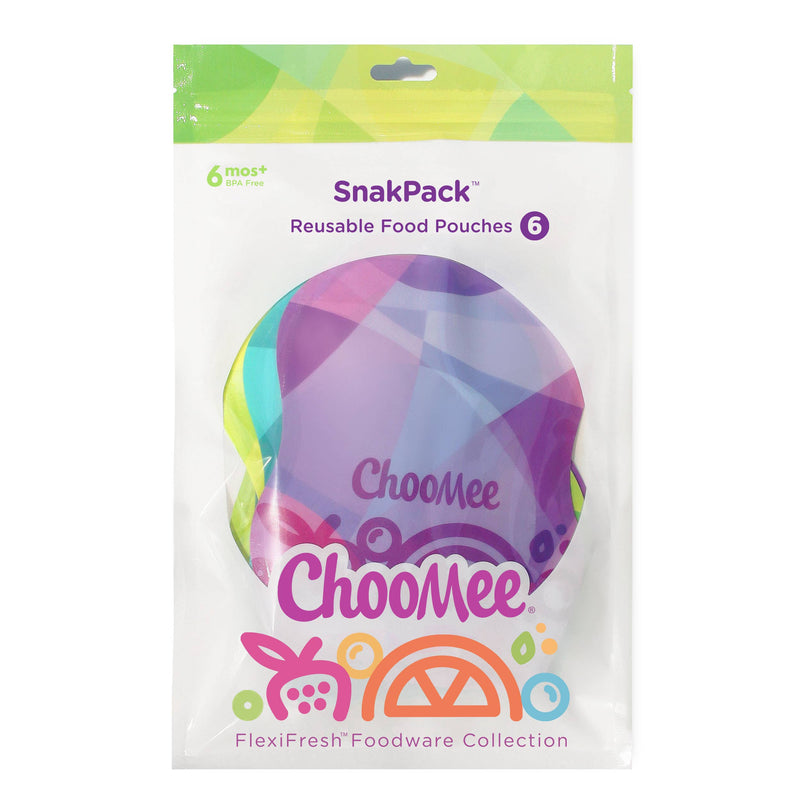 ChooMee SnakPack Reusable Food Pouch, 6 pack TropiColour