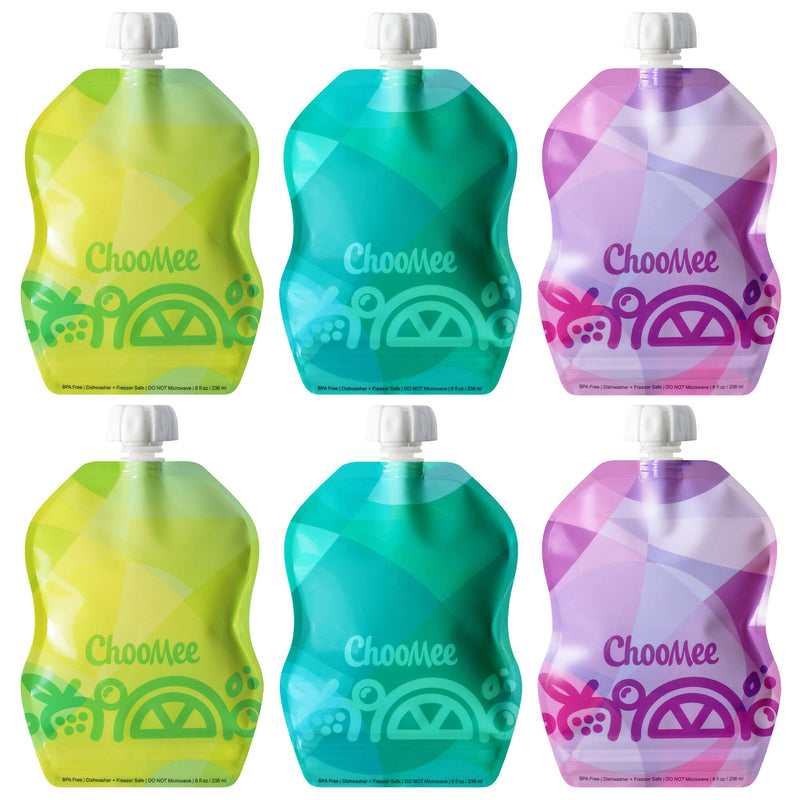ChooMee SnakPack Reusable Food Pouch, 6 pack TropiColour