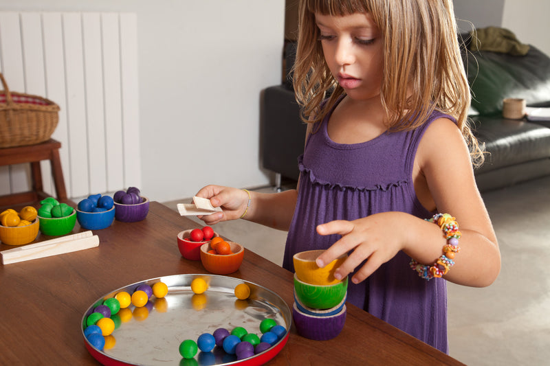 Grapat Wood Coloured Bowls and Marbles With Tongs