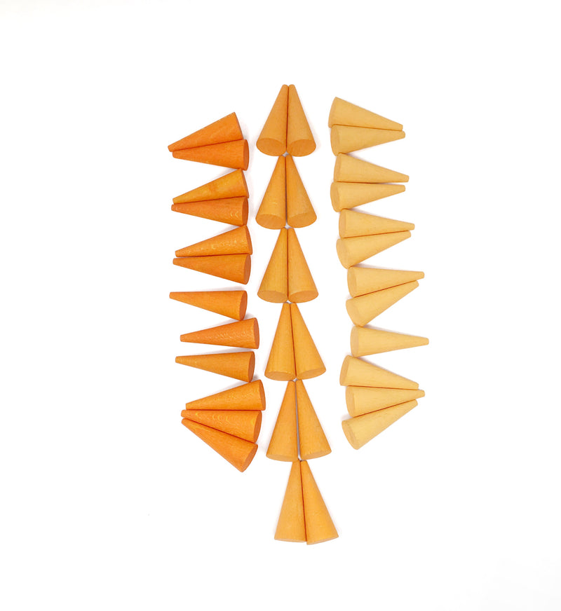 Grapat Wood Mandala Cones 36 pcs - Oranges