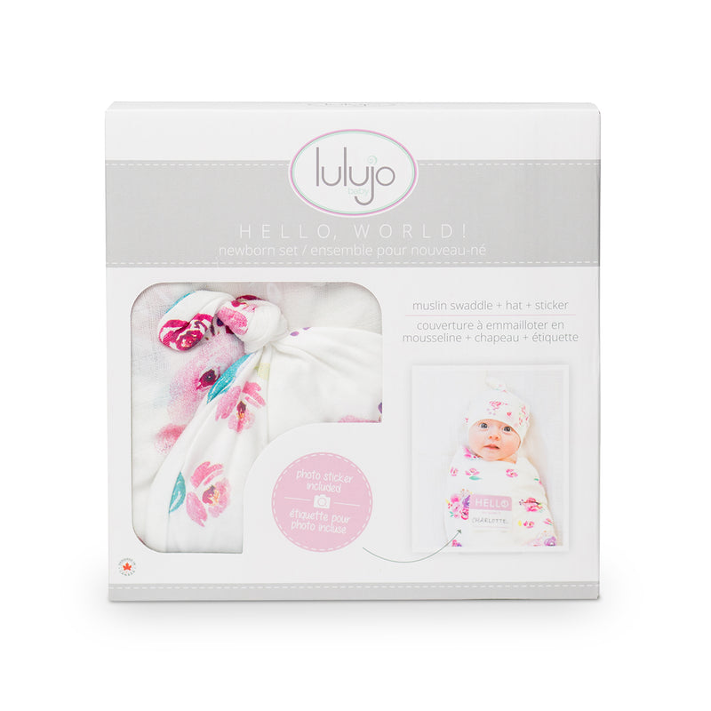 Lulujo Hello World Blanket & Knotted Hat
